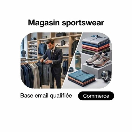 Fichier email Magasins de Sportswear - Fichier email Commerce de détails