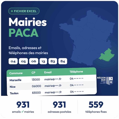 Fichier email Mairies Provence-Alpes-Côte d'Azur - Fichier email des mairies par région