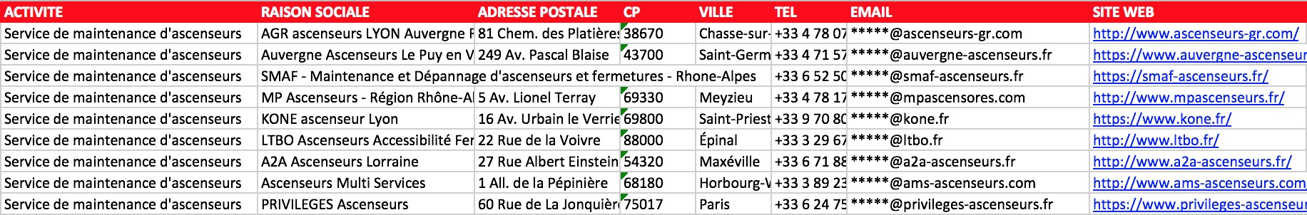 Aperçu du fichier Excel des ascensoristes